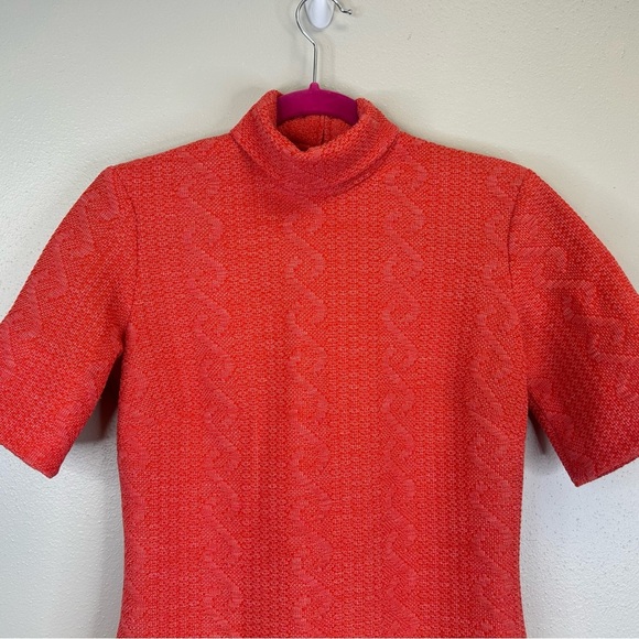 Vintage 60s 70s Mock Neck Orange/Red Dress Size S/M Womens Retro EUC Groovy - Picture 4 of 11